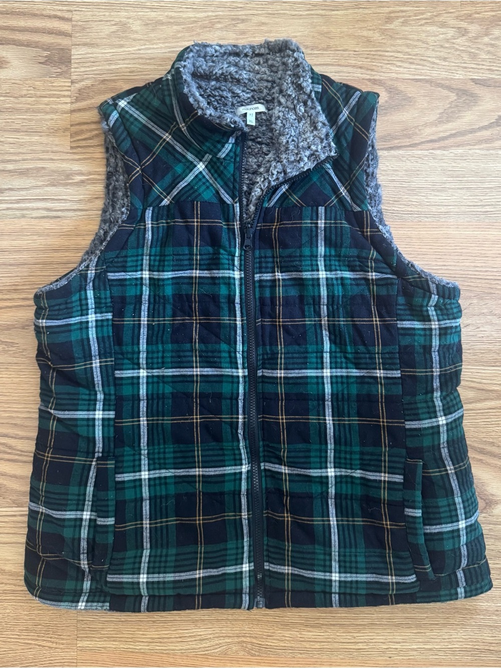 Maurice’s Reversible Plaid Sherpa-Lined Quilted Vest - XL